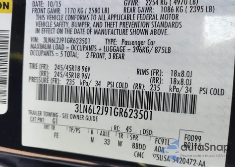 2016 Lincoln Mkz z USA, uszkodzony, nr VIN 3LN6L2J91GR623501